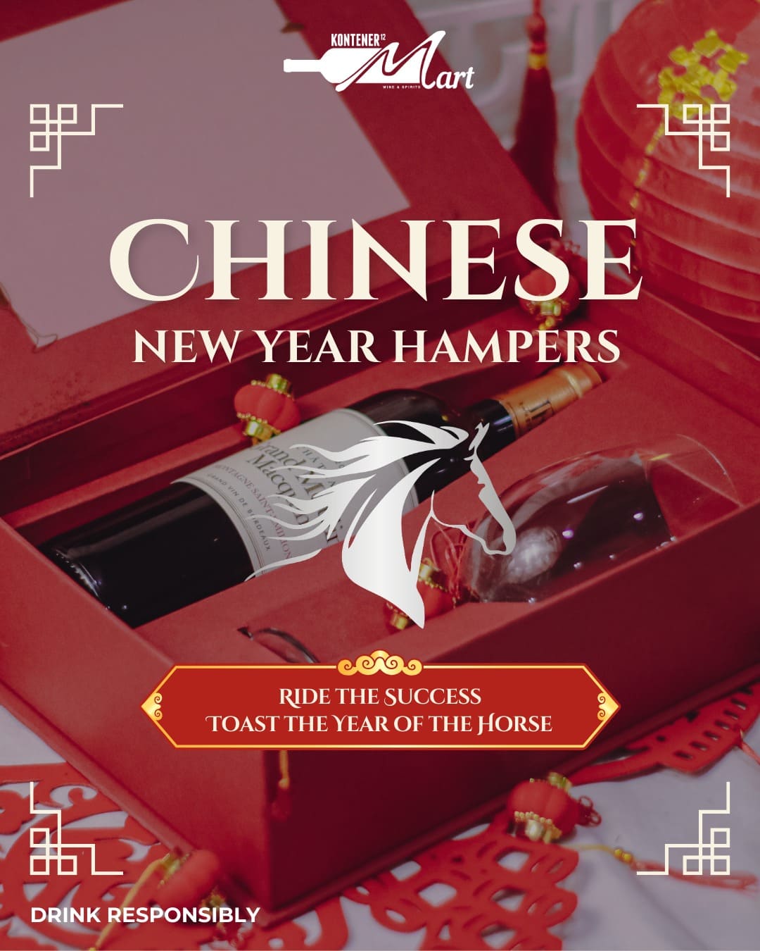 Chinese New Year Box + Glass Hampers -  Elegant Wine Treats